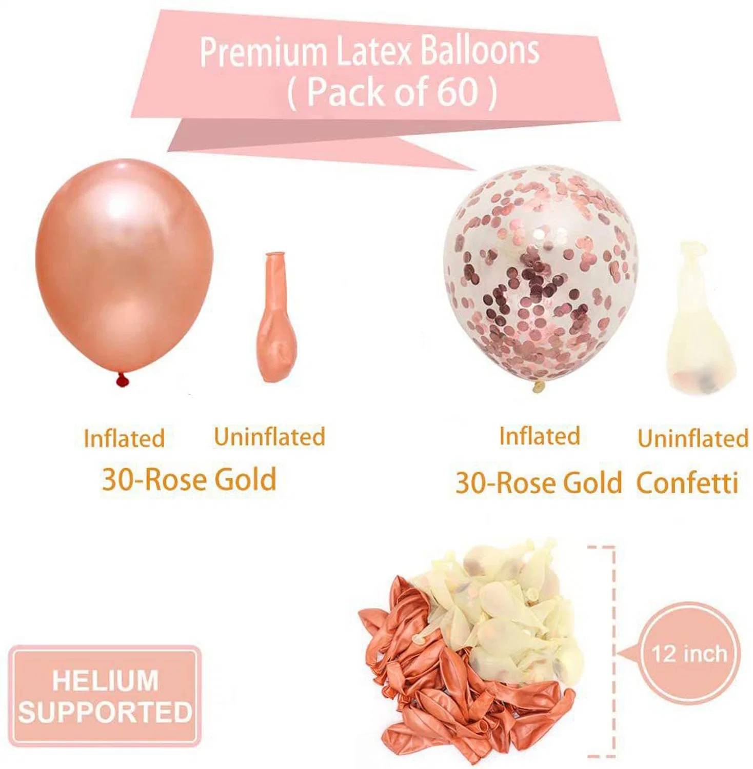 60 Pack White Gold Balloon 12 Inch Birthday Rose Gold Confetti Latex Balloons for Party Wedding Bridal Shower Decorations