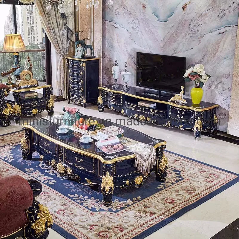 (MN-TS28) Living Room/Hotel Antique Table Furniture Royal Marble Wood Black/Golden TV Stand