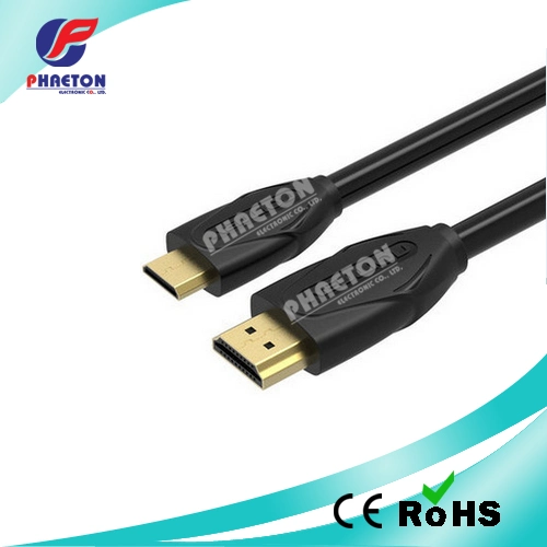 Negro de 1080p HDMI Cable con enchufe bañado en Goldend (pH6-1214)