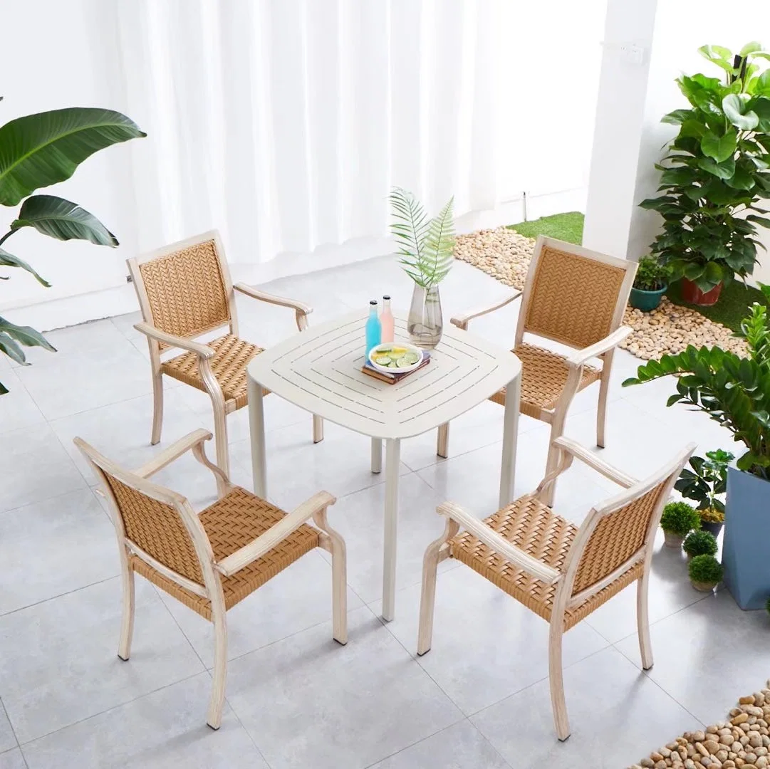 Nordic Outdoor Tea Shop Coffee Shop Waterproof Residential Aluminum Rattan Chair Simple Balcony Casual Tables and Chairs