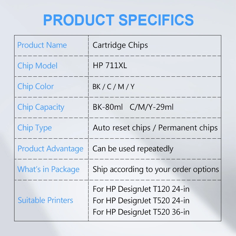 HP Designjet 711 711 711XL Arc Chip Auto Reset Chip Cartridge Chip for HP Designjet T120 T520 Cartridges Chips for HP T120 T520 Auto Reset Permanent Chips