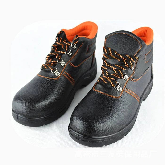Cheap PU Leather Rubber Steel Sole Men Safety Shoes Guangzhou