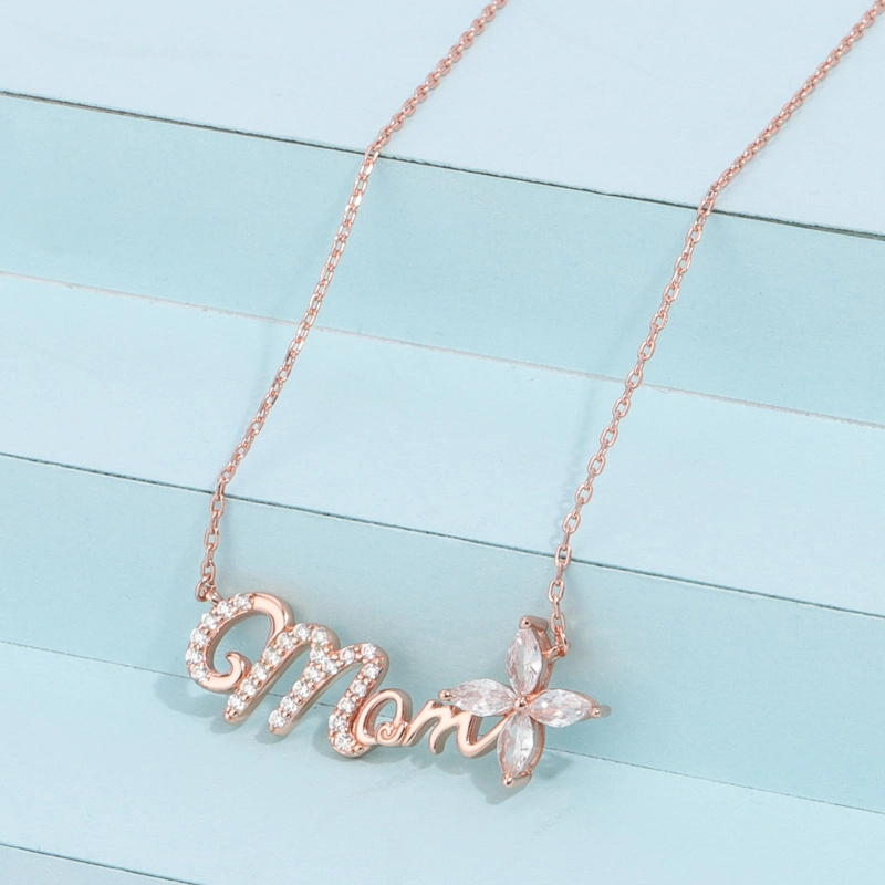 Mama Necklace Gifts for Mom Rose Gold Diamond Cut Cubic Zircon Mama Pendant Necklaces Wholesale/Supplier