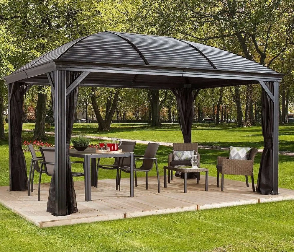 Luxury Morden Outdoor Backyard Patio Shade Canopy Pavilion with 4-Side Mosquito Netting Gazebo