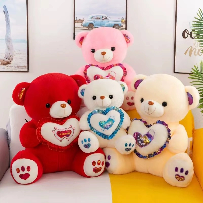 Ilumina el LED brilla en el oso oscuro de peluche relleno Peluche Juguetes al por mayor Oso de peluche Musical día de San Valentín