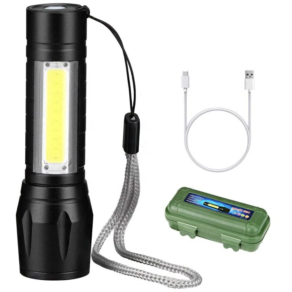 Mini LED COB Zoomable Lanterna Tática Portátil Recarregável USB