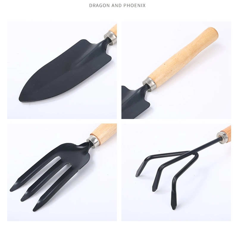 3PCS Garden Tool Set with Wooden Handle Steel Garden Tool