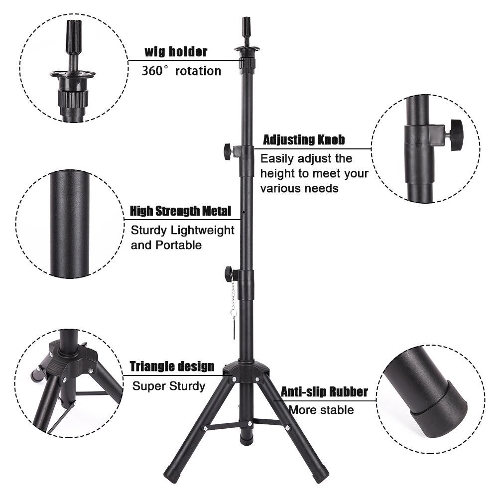 Comercio al por mayor a 360 grados de formación de Peluquería Cosmetología Maniqui peluca trípode de la cabeza del lienzo de la cabeza de trípode soporte