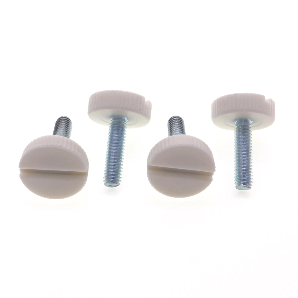 M4*19 Blue Zinc-Plated Carbon Steel Slotted White Plastic Flat Head Thumb Screw