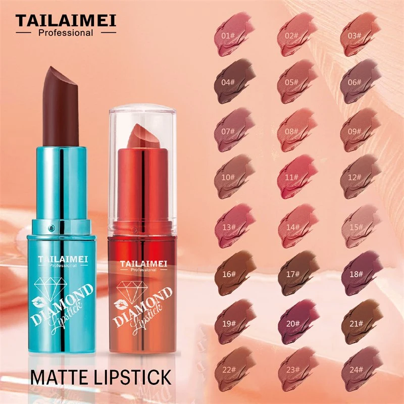 Tailaimei Vegan personalizado pintalabios 24 colores de moda juego de lápices labiales de larga duración de la cobertura completa de Diamante hidratante labial mate