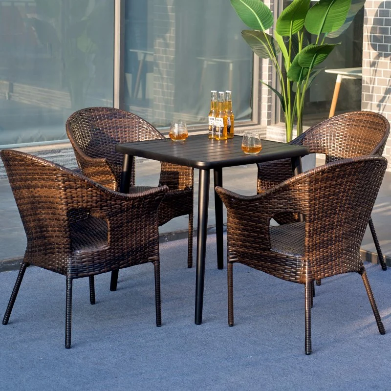 Outdoor Table and Chair Villa Courtyard Garden Table and Chair Leisure Terrace Rattan Chair Plastic Wooden Table Combination Outdoor