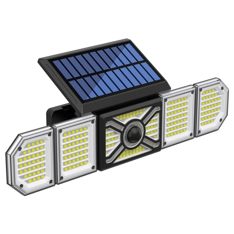 2023 novo movimento de segurança sem fios à prova de água LED 5-Head 244 Lighting Sensor dos holofotes solares para uso Exterior