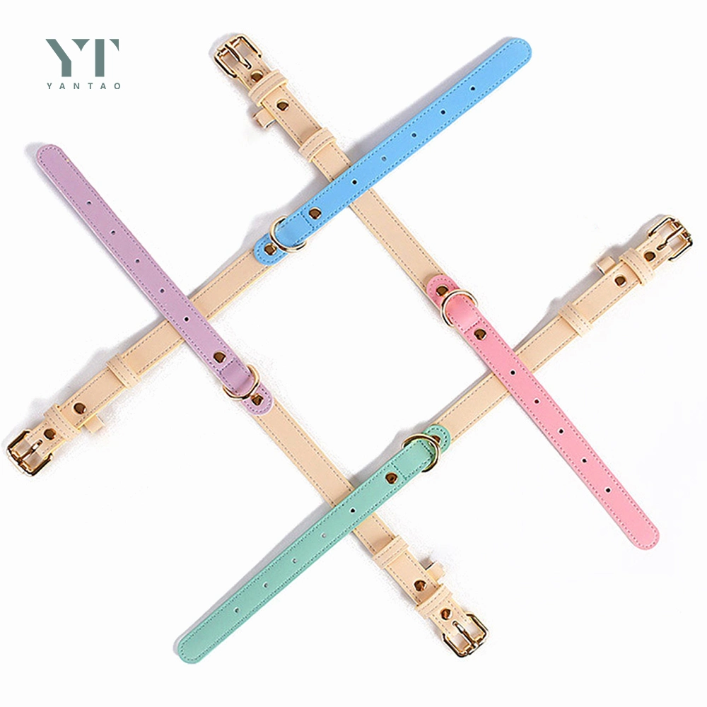 Couleurs personnalisées de luxe doux cuir PET Collar Paddly Waterproof Classic Collier pour chien en cuir véritable vache vegan