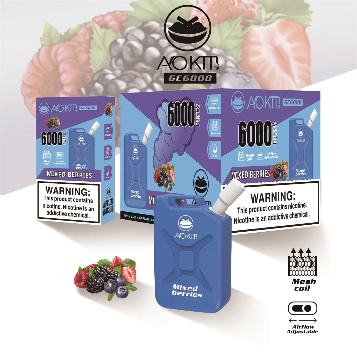 Venda por grosso de cigarros Vape Aokit recarregável GC 6000 puffs e