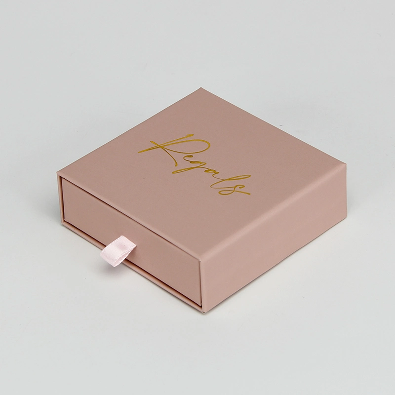 Ribbon Handle Matte Pink Custom Logo Jewelry Packaging Box