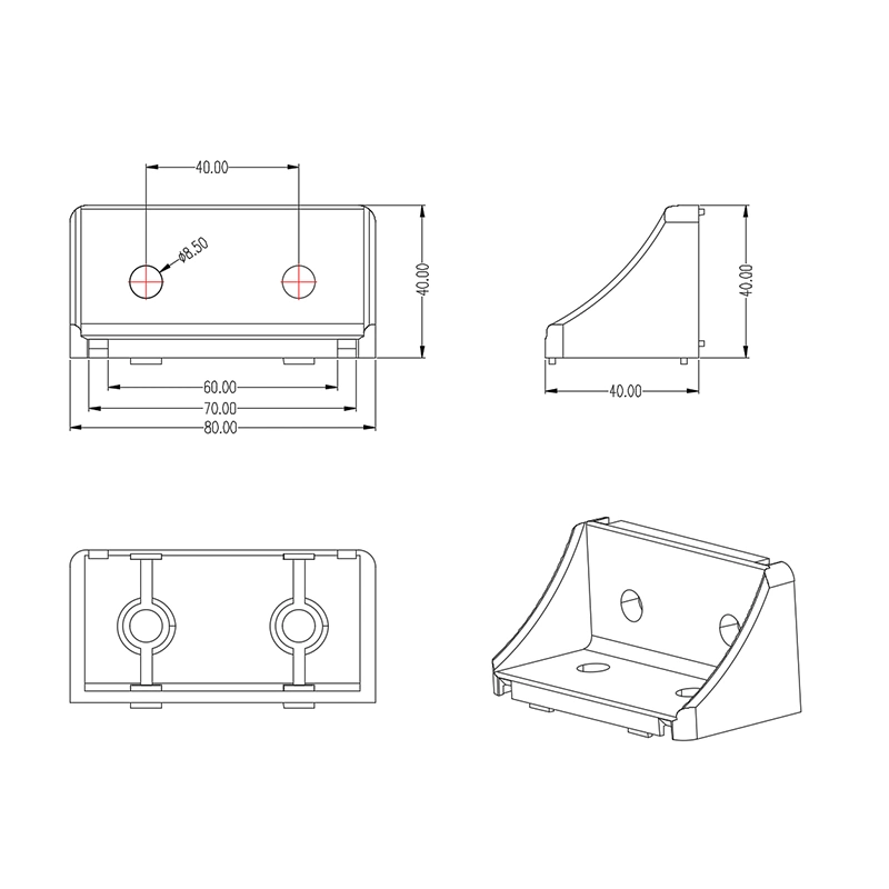 China Supplier 40X80aluminum Corner Bracket for Work Bench/Shelf/Assembly Line/Industry/Extruded Aluminum Profile 3060 4080 4590 50100