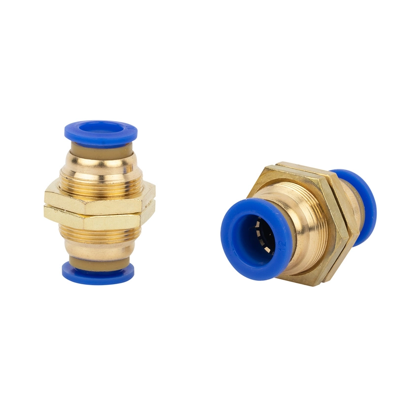 Pm Brass Copper Bulkhead Pneumatic Fittings Push-to-Connect Tube Pneumatic Fitting for Airhose 4mm to 16mm