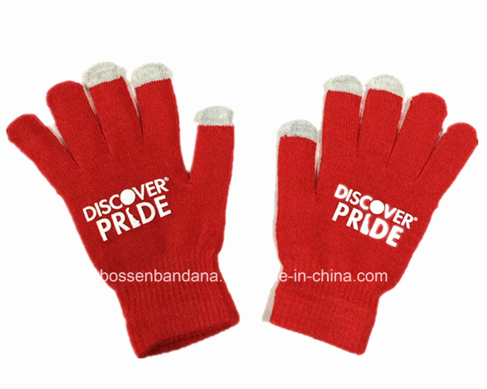 Original Factory Produce Customized Logo Printed Red Acrylic Knitted Magic Touch Screen Gloves