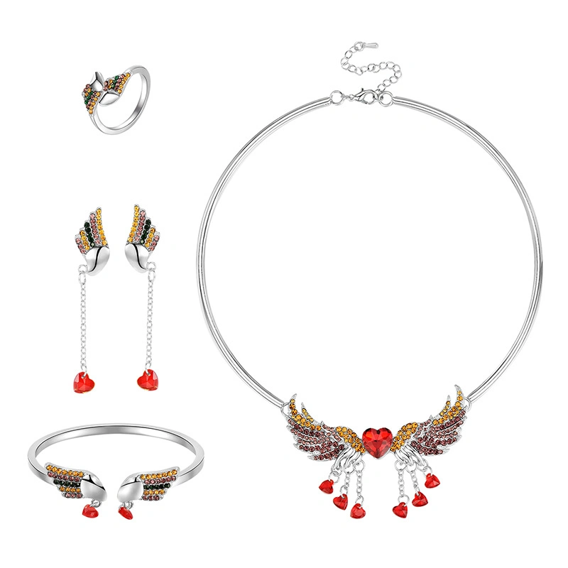 New Angel Wings 4 Piece Joyería Set Moda Cristal de Lujo Colgante