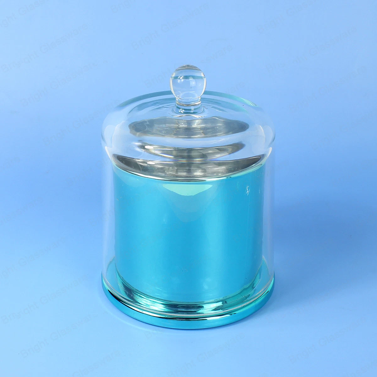 270ml Large Dome Glass Bell Jar Cloche Blue Candle with Base