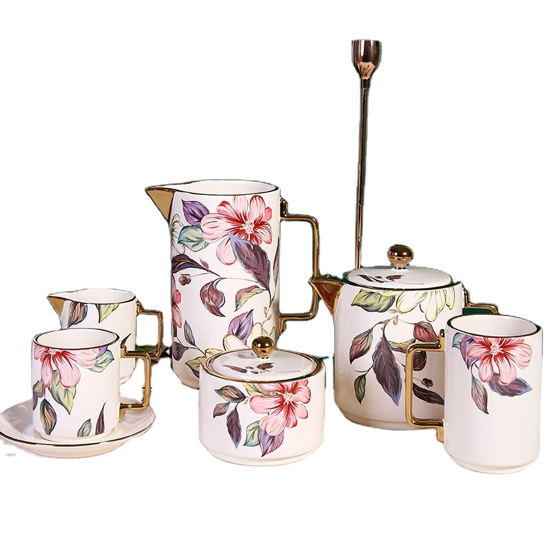 Flower Pattern Decal Tea Coffee Set Porcelain Cup Set