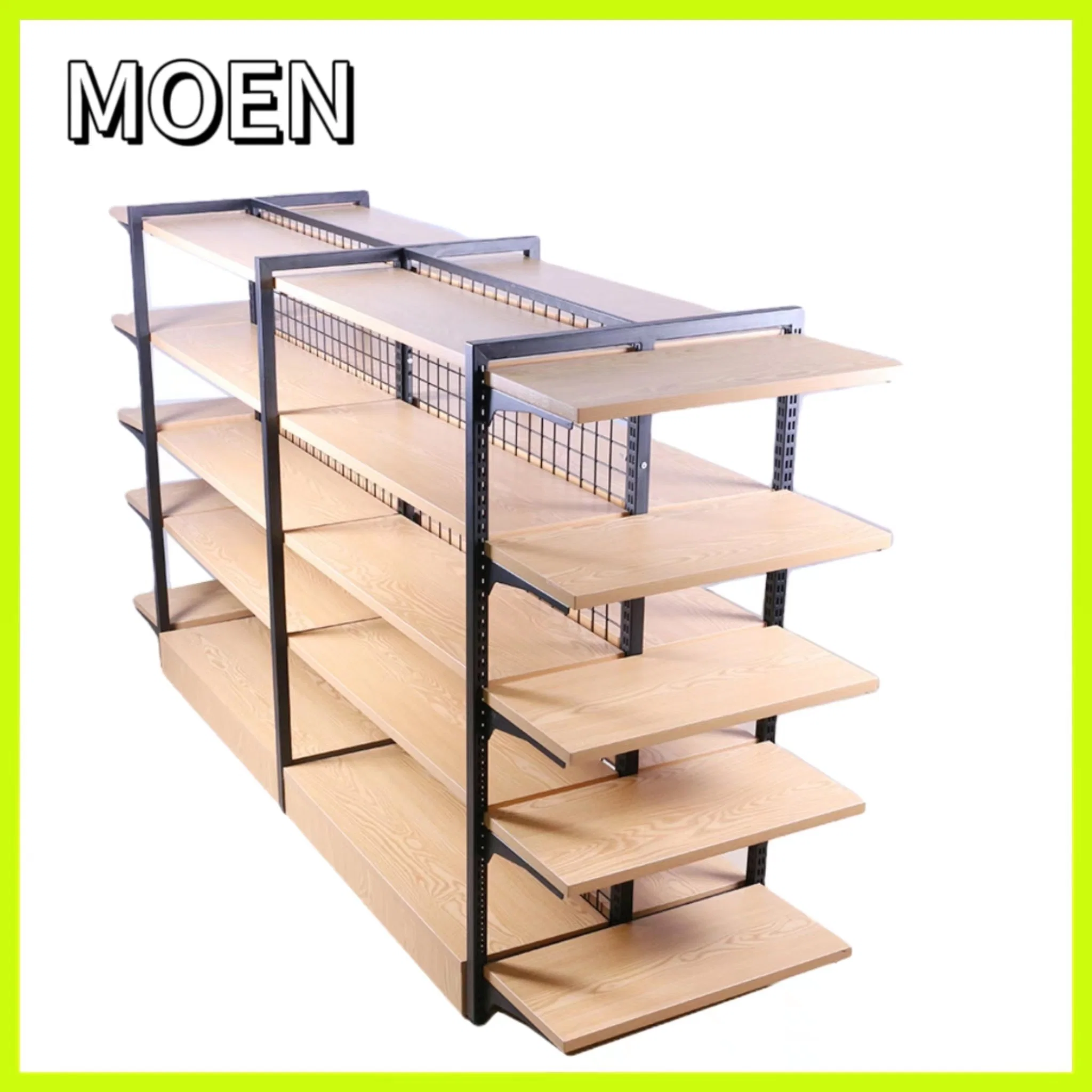 Double Sided Shop Racks Aluminum Frame High quality/High cost performance  Wooden Store Display Shelf