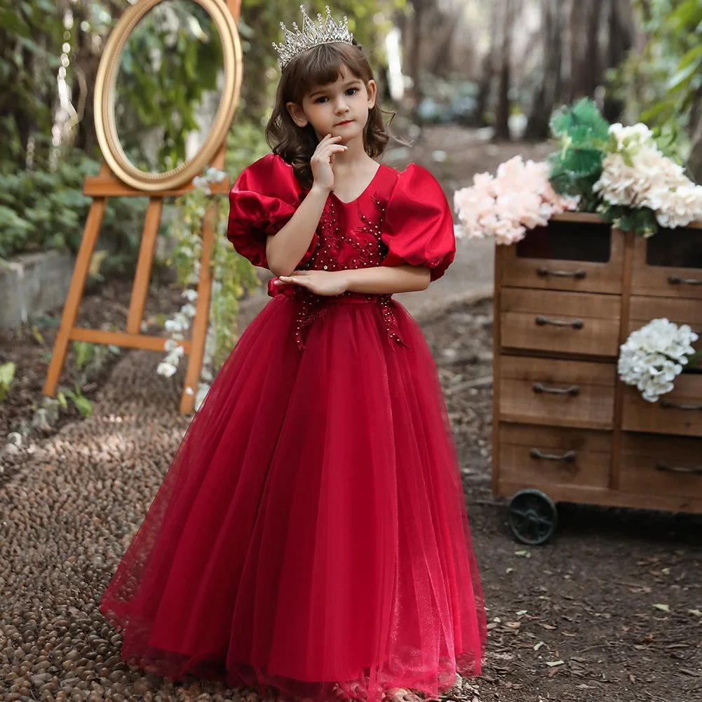 Kids roupas de Designer V as crianças de gargalo de manga curta de Vestuário Vestuário Flower Girl noite vestidos de desgaste de terceiros