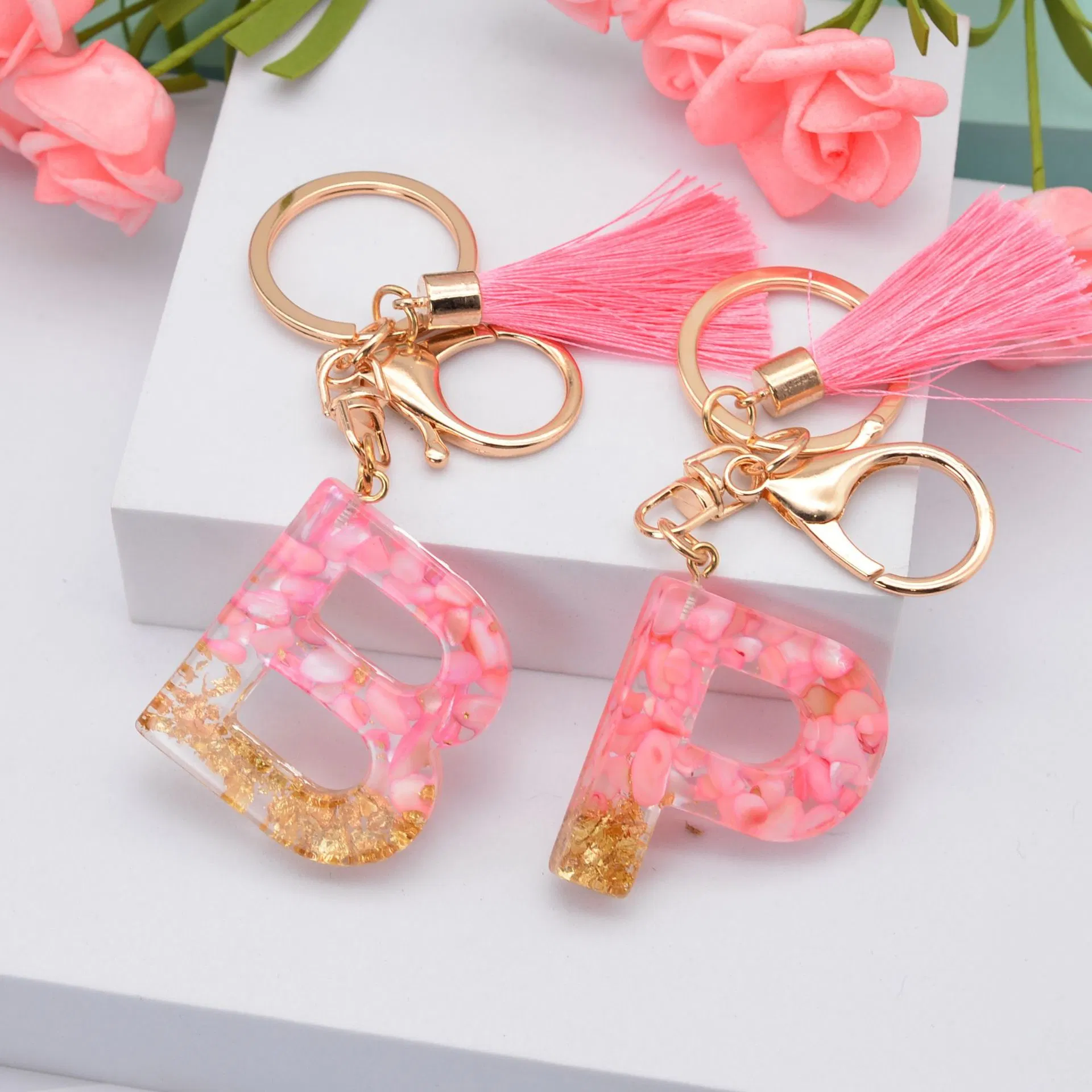 26 Inglês Carta de resina chaveiro cintilantes Keyring Pendão Chaveiro Macrame Alfabeto inicial de acrílico chaveiro