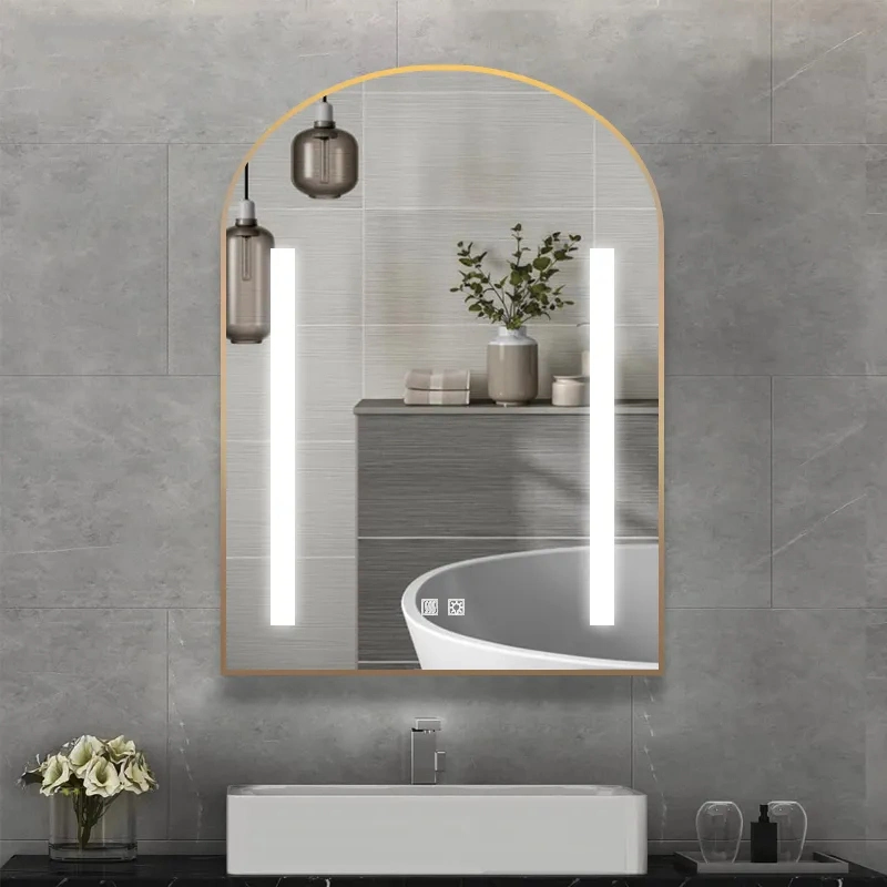 Wall Arch Gold Black Aluminum Metal Framed LED Mirror