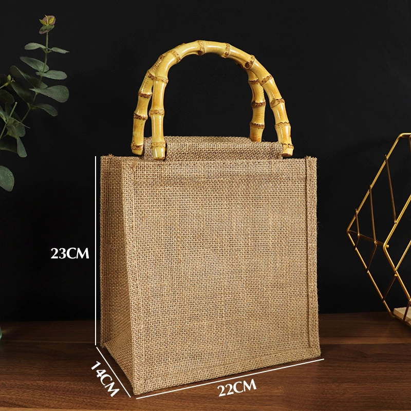 Hot Sale Custom Jute Packaging Bag with Bamboo Handle