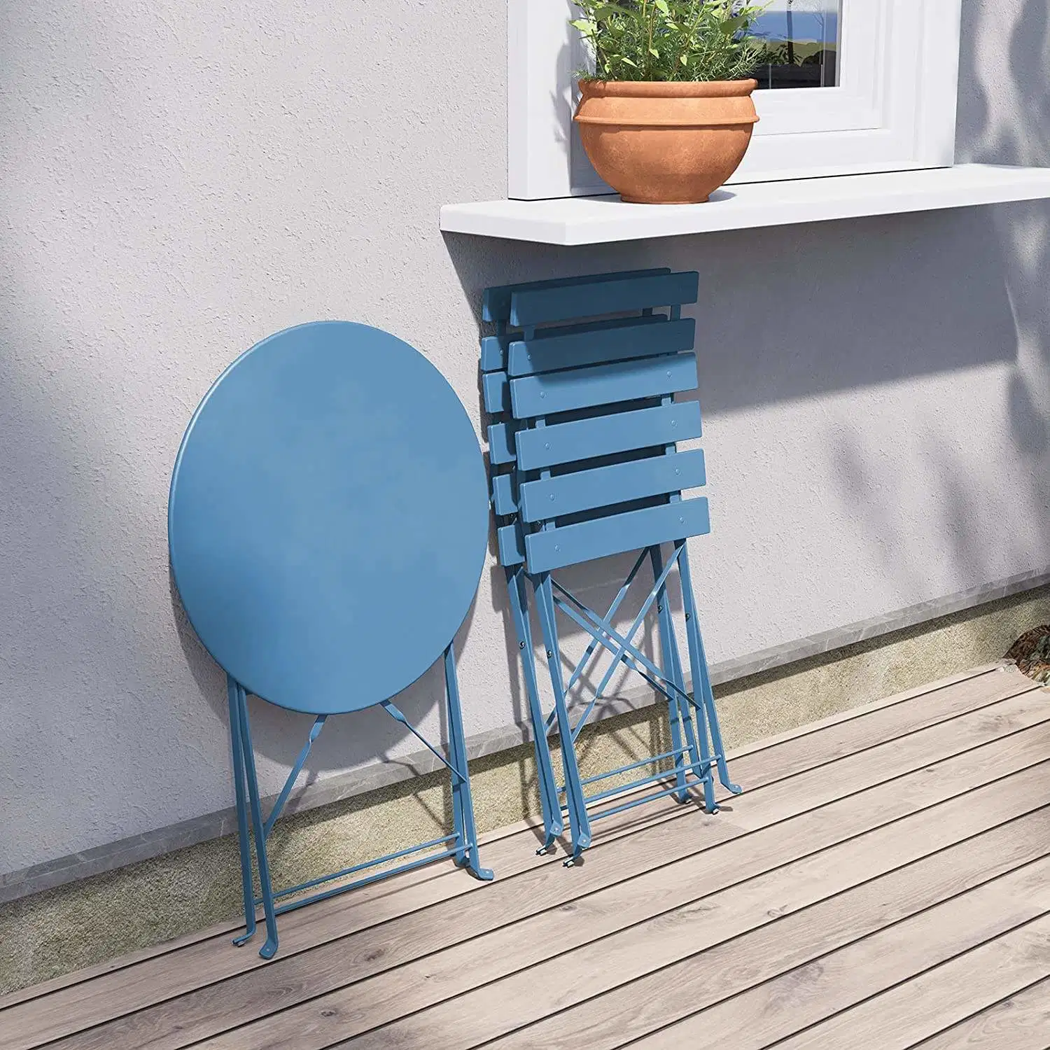 Faltbare Outdoor-Patio-Möbel-Sets Garten Metall Klapptisch Stuhl 3-Teilige Sätze