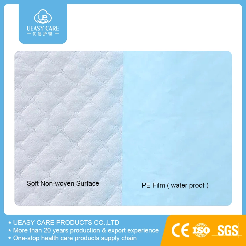 Absorbente desechable impermeable transpirable de puro algodón adulto médicos cuidado del bebé 90X60 60X60 OEM personalizar Underpad Sábana Mateo el cambio de pañal Pad Pad azul