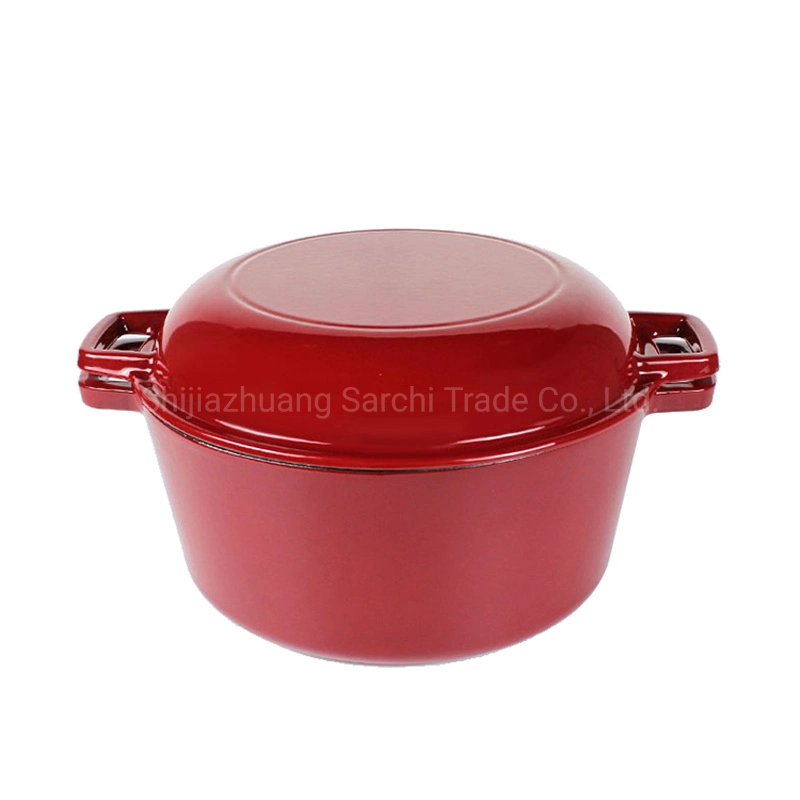 Heavy Duty Pre-Seasoned 2 in 1 Cast Iron 5.0qt Double Dutch Oven