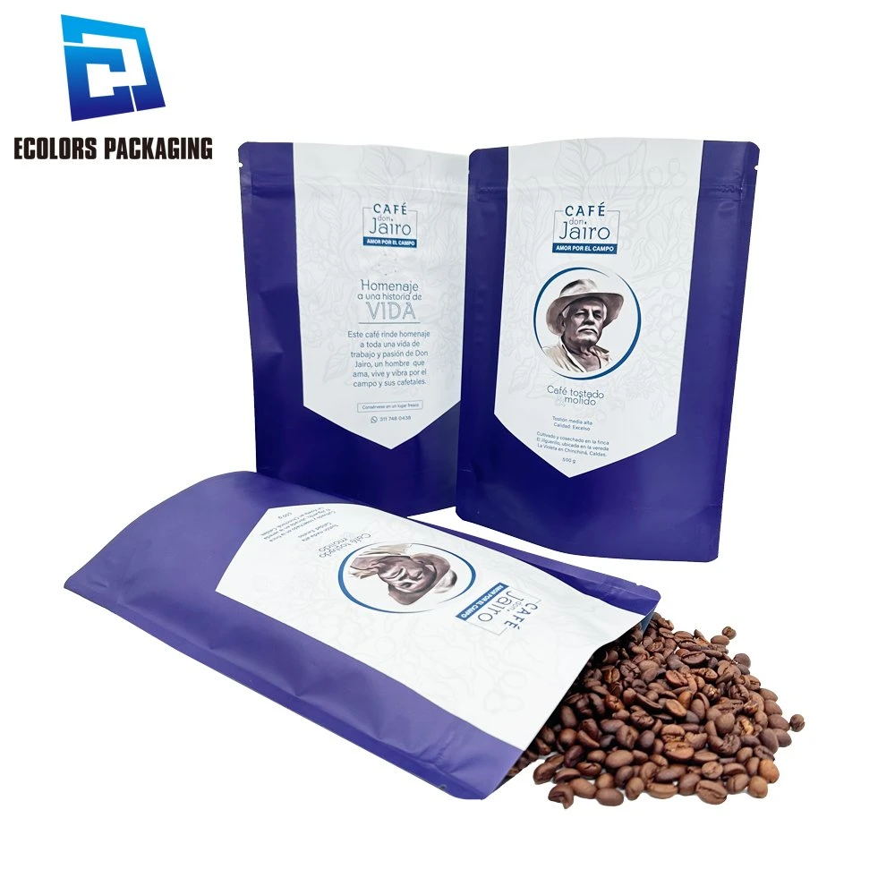 Custom Size 250g 500g 1kg Recloable Zipper Aluminum Foil Plastic Bags Matte Coffee Beans Packaging Stand up Pouch Bag with Valve