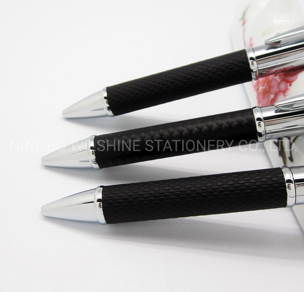 New Design PU Leather Metal Ball Pen with Shiny Cap for Business Gift