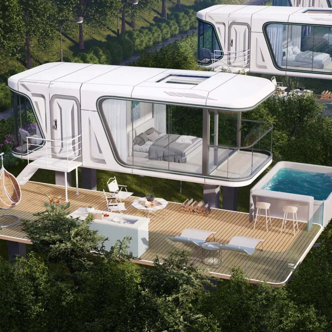 Casas de espacio de marco modular prefabricados de vidrio de la cápsula de la casa móvil Camping