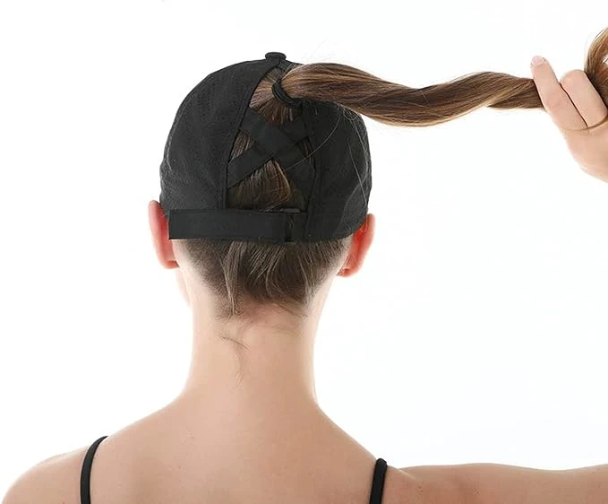 Womens Criss Cross Ponytail Baseball Cap Adjustable High Messy Bun Ponycap Quick Drying Hat