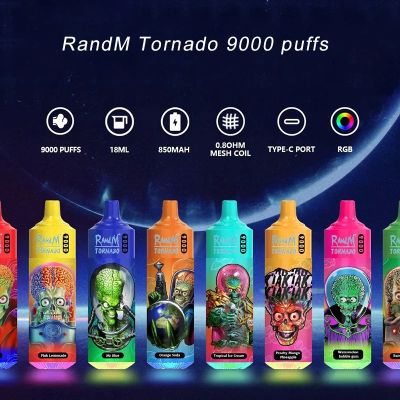 Venta en caliente Randm Tornado 9000 Puffs con 43 sabores RGB VAPE desechable ligero Mayoreo I VAPE lápiz VAPE