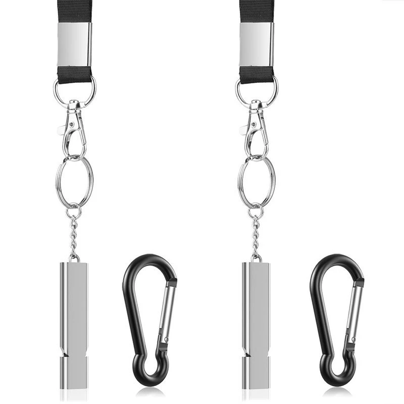 Assobios com mosquetão e corda de 2 PCS acendam exterior a sobrevida de Emergência Keychains