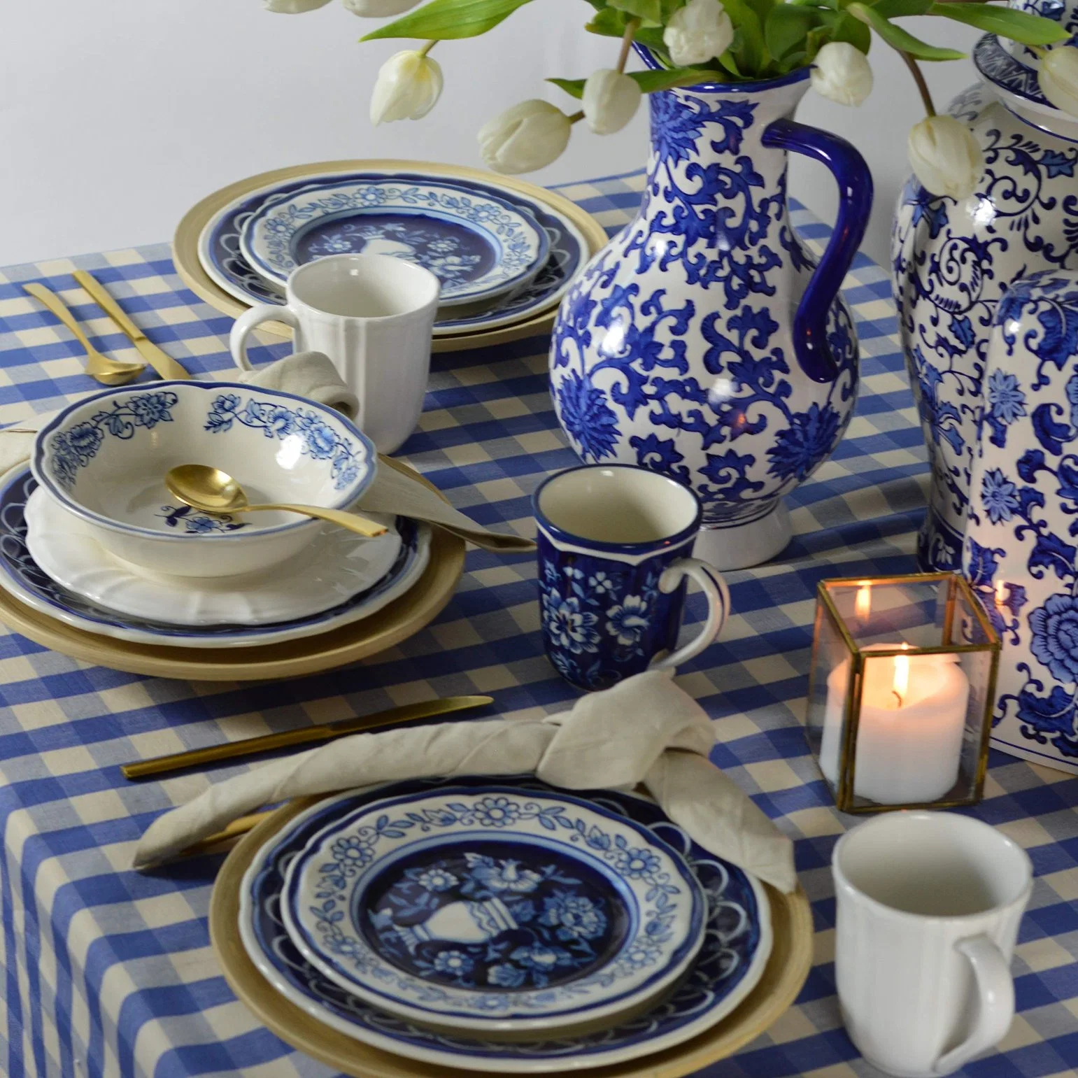 Juego de vajilla porcelana China Wholesale/Supplier Home Ware Euro Ceramica Blue Garden seguro Horno de 16 piezas de gres pintado a mano vajillas Setporcelain Cena