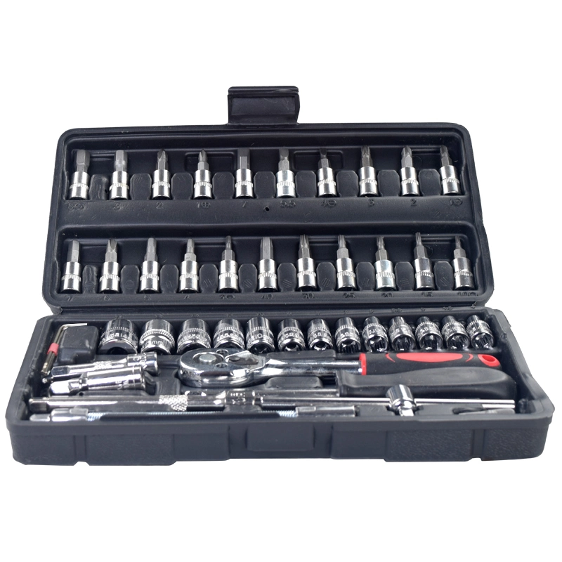 Professional 46pcs ménage les outils à main clé de roue manchon Combinaison de bits jeu d'outils de réparation