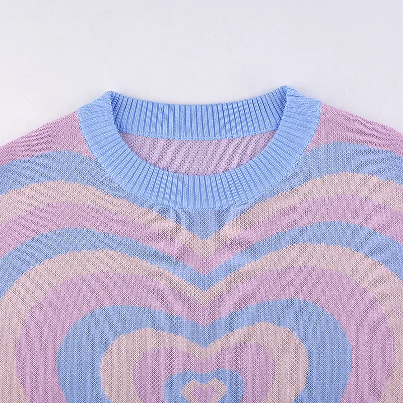 El amor suéteres de manga larga mujer Casual sueltos Knit Pullover comienzo Corazón Imprimir Camiseta chica Jacquard