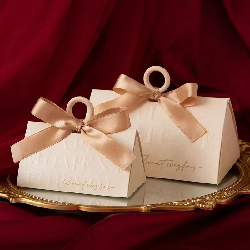 Spot Pink or Red Wedding Candy Box with Small Ornament and Silk Ribbon (elegant)