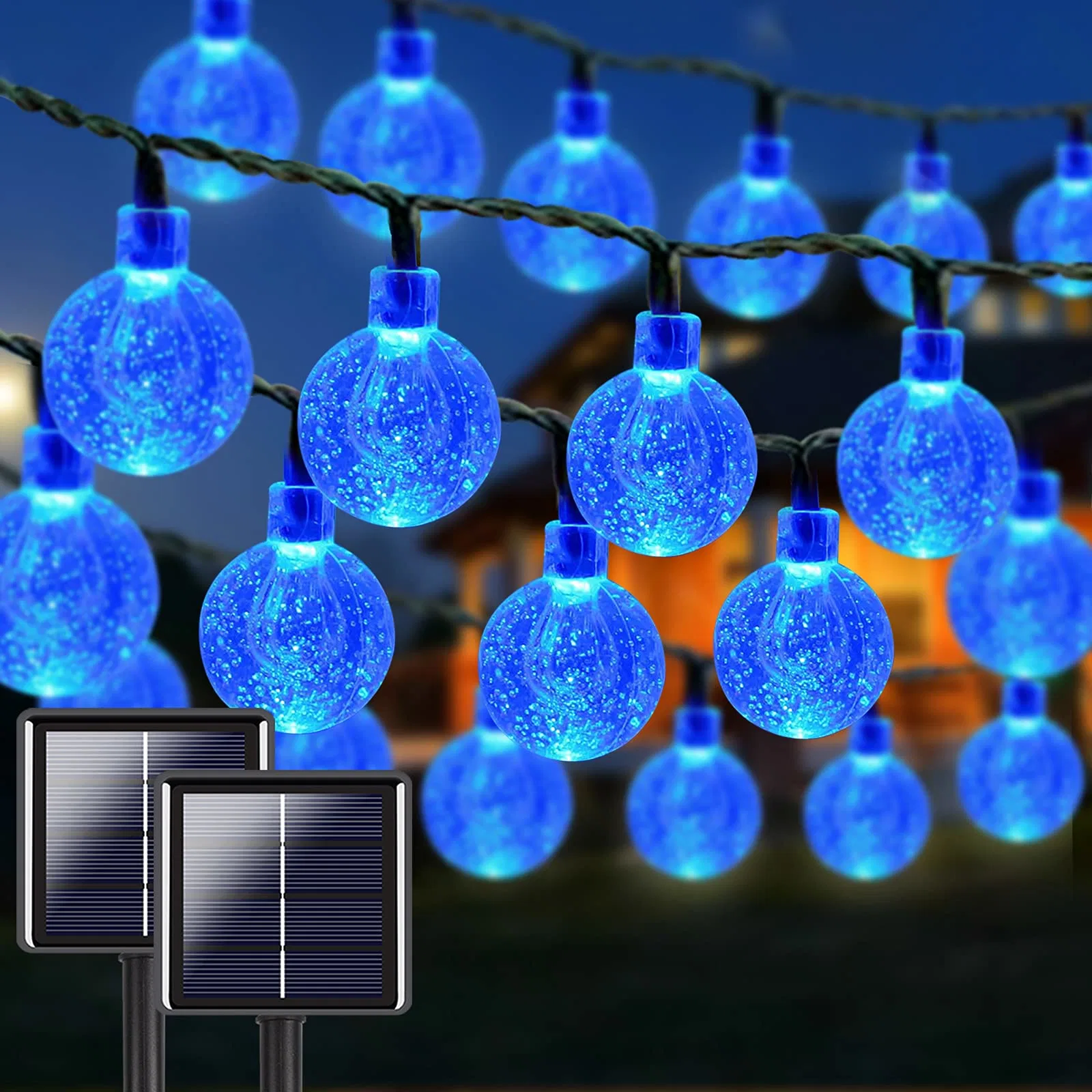 2-المجموعة 100 LED 64 قدمًا كريستال جلوب Solar String Lights في الخارج LED