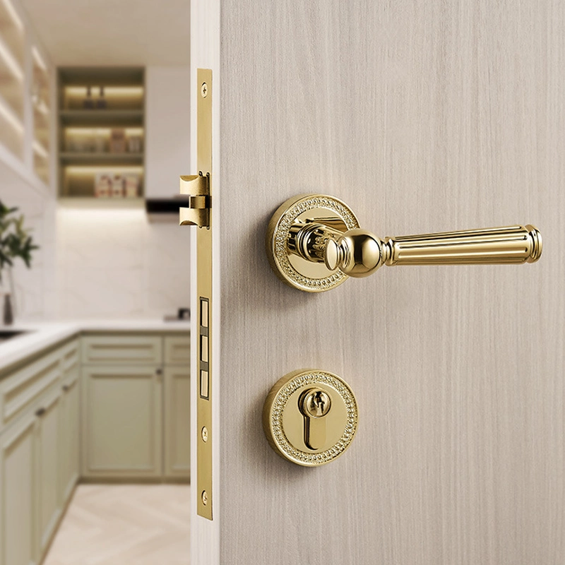 Mute All Copper Room Wooden Door Lock Gold Home Door Handle