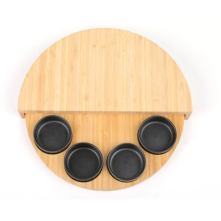 Dtk Round Rotating 4 Bowls Multifunctional Bamboo Chopping Board