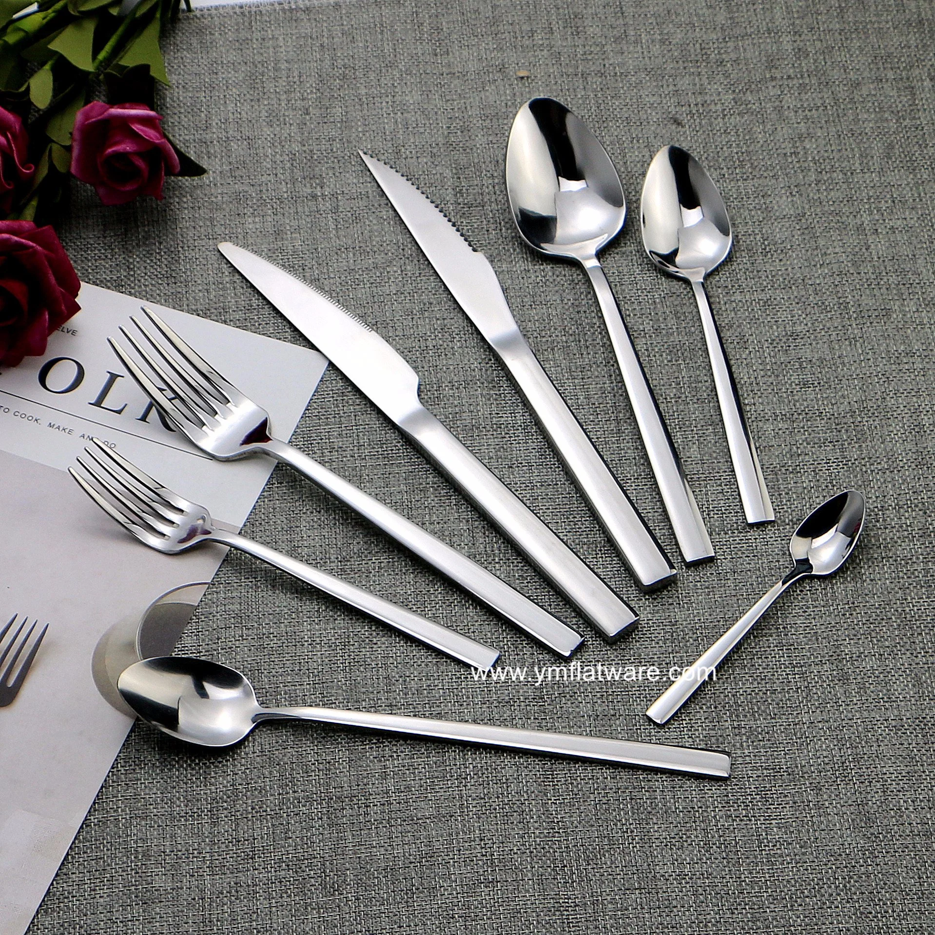 Stainless Steel Flatware Set with Long Handle Ice Spoon