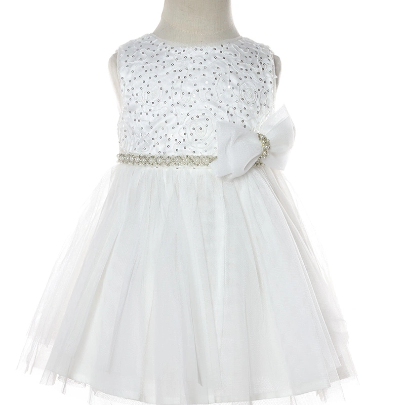 Adorable Knee Length Little Queen Sequined Kids Girls Evening Dresses Ivory Weddings Dress