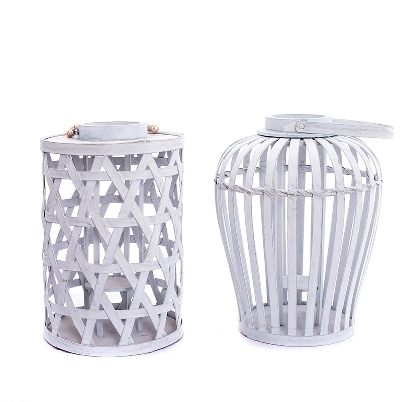 Large White Wood Rattan Lantern Table Lamps for Yard Patio Wedding Home Decor