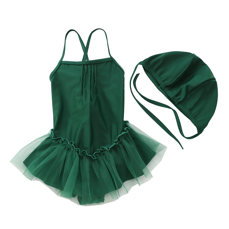 0m-8s Ins estilo Princesa coreana bebé niño bebé niñas niños de color verde oscuro elegante falda traje de baño de piezas de un traje de baño Trajes de Baño Traje de baño con tul Tutu